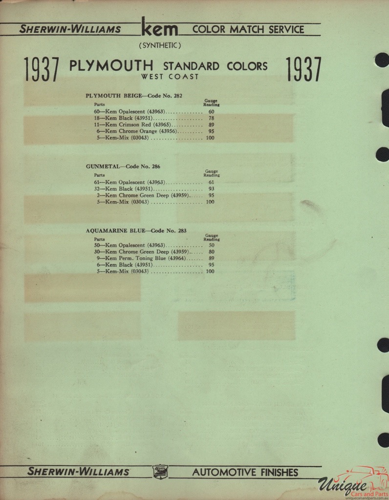 1936 Plymouth Paint Charts Williams 6